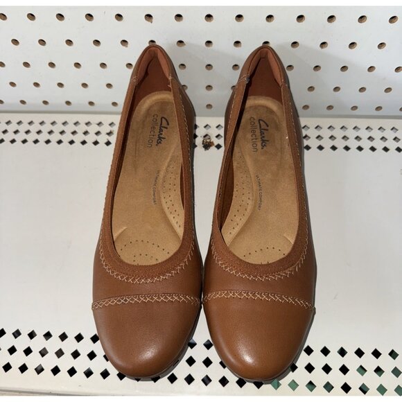 Clarks Sara Bay Womens Leather Slip On Ballet Flats Size 9 NARROW Brown - Picture 4 of 8